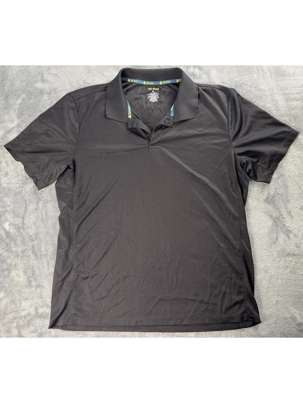 Tek Gear Black Short Sleeve 1/4 Button Up Polo Golf Shirt Mens Size XLarge
